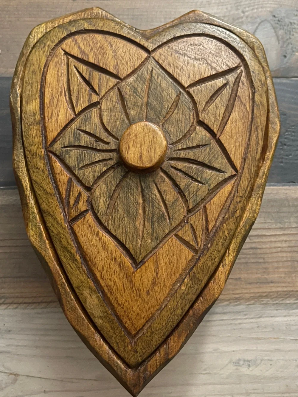 Handcrafted Jamaican Wooden Heart Trinket Jewelry Box – Floral Carved Folk Art